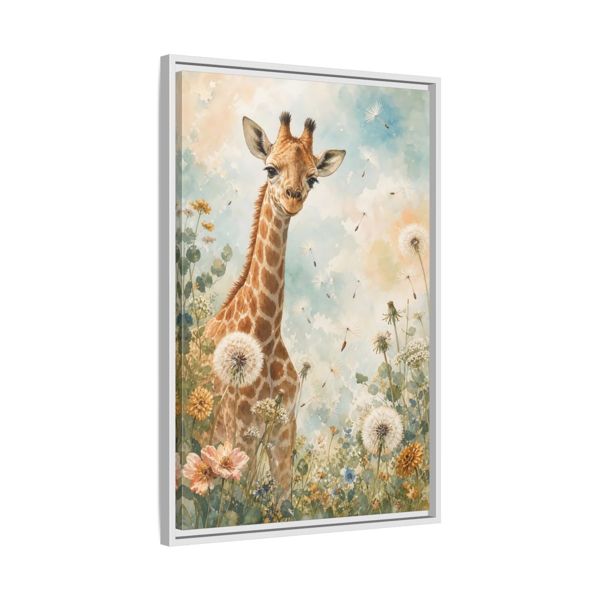 Side Mockup 10. Animals Giraffe Watercolor Giraffe shown as stretched canvas wall art