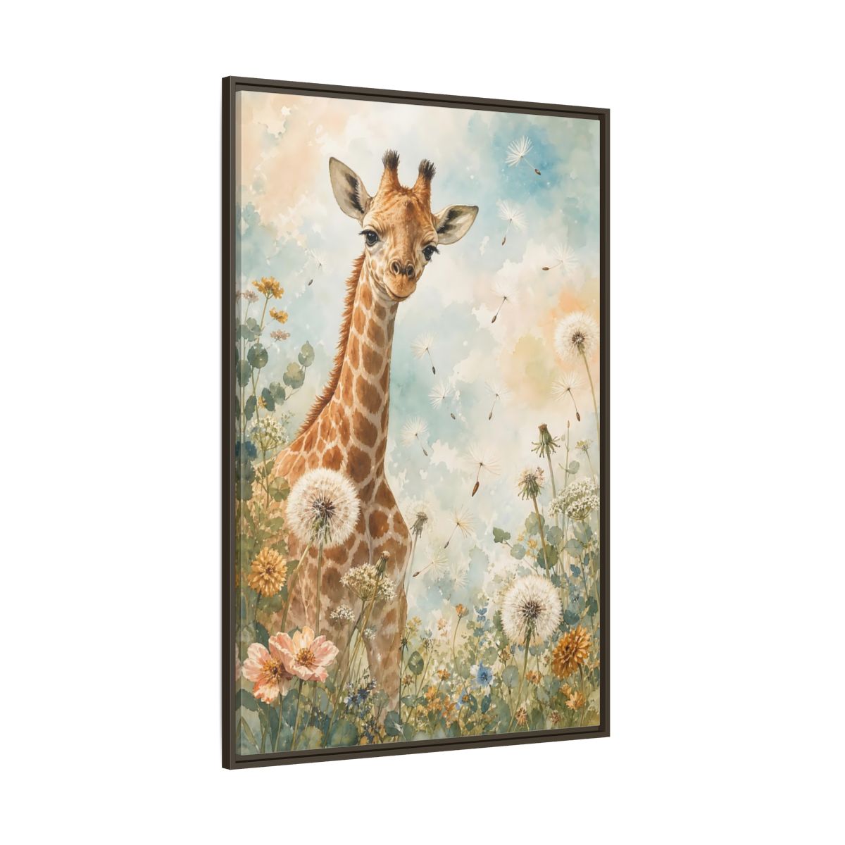 Side Mockup 8. Animals Giraffe Watercolor Giraffe shown as stretched canvas wall art