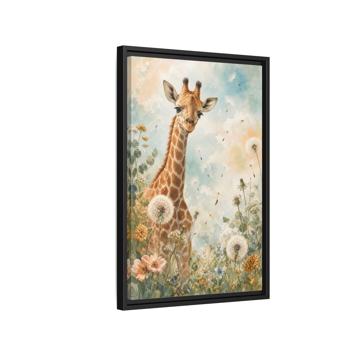 Side Mockup 3. Animals Giraffe Watercolor Giraffe shown as stretched canvas wall art