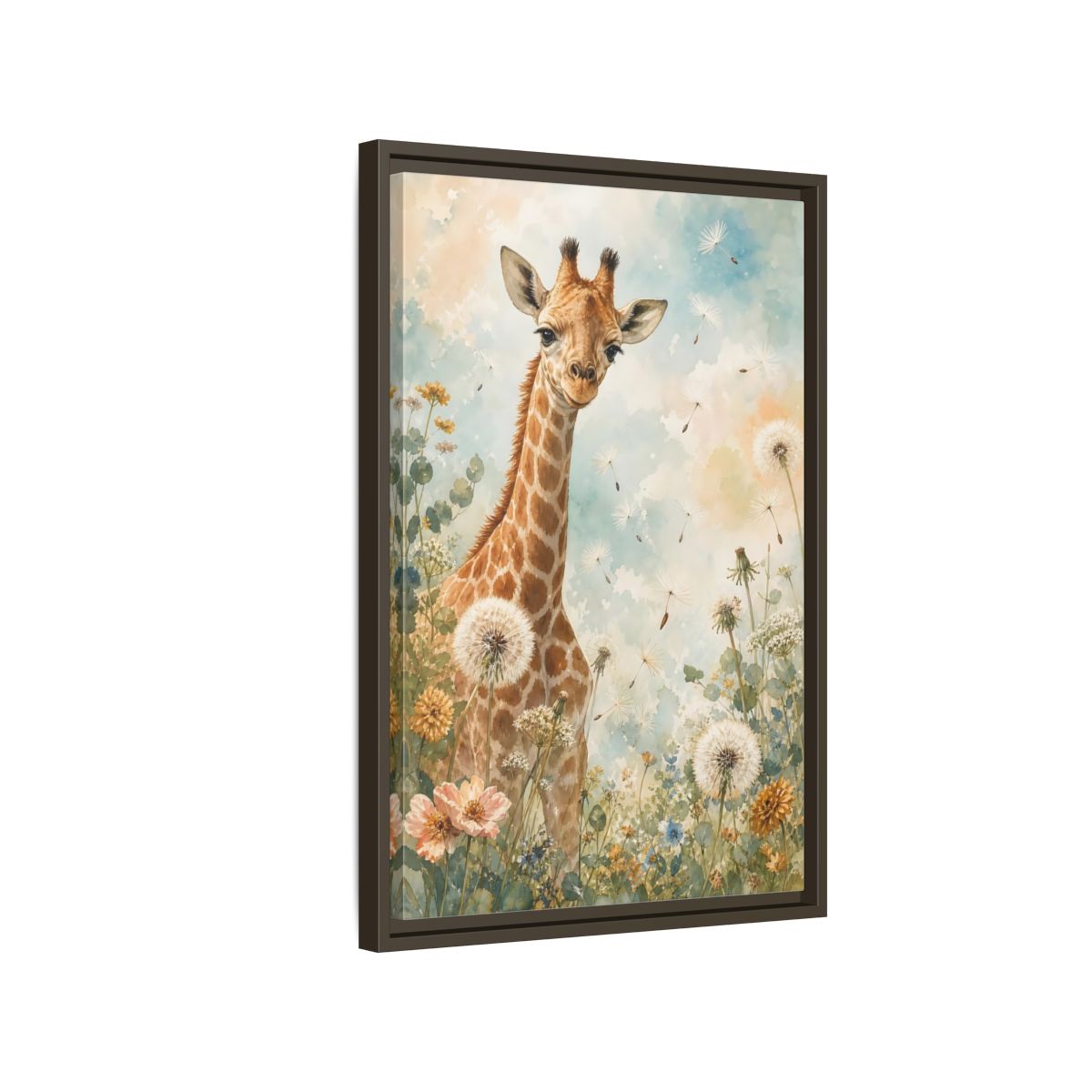 Side Mockup 2. Animals Giraffe Watercolor Giraffe shown as stretched canvas wall art