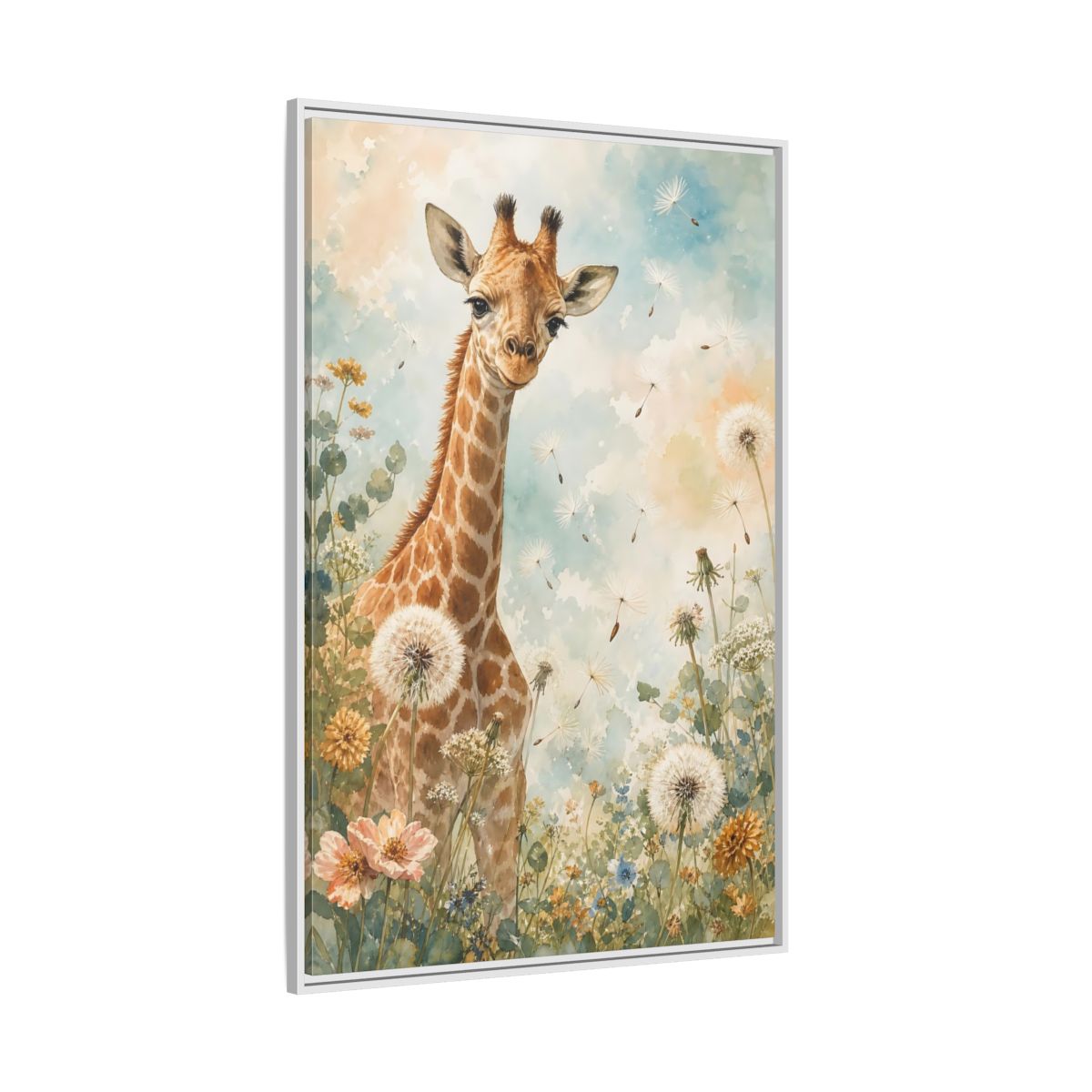 Side Mockup 7. Animals Giraffe Watercolor Giraffe shown as stretched canvas wall art