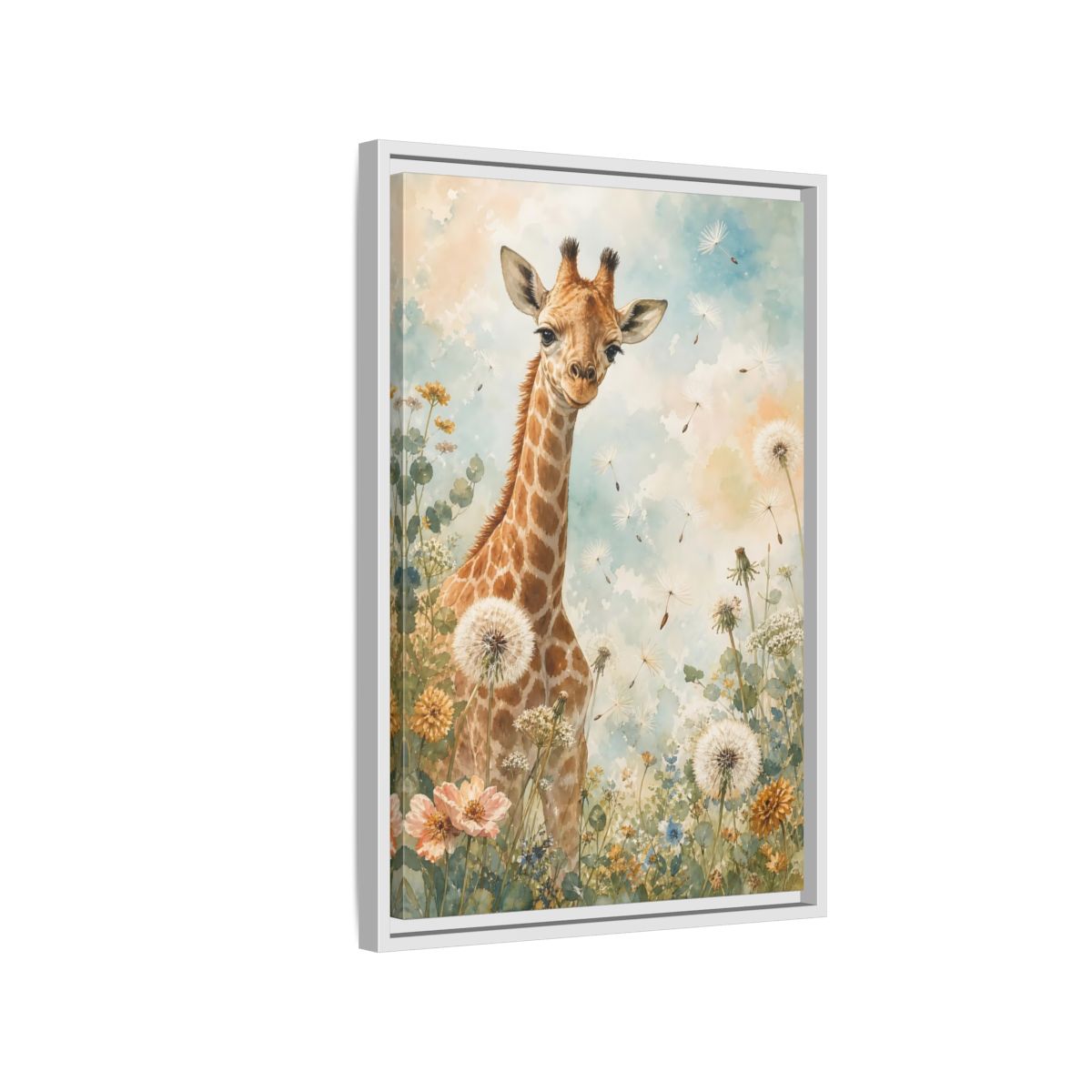 Side Mockup 1. Animals Giraffe Watercolor Giraffe shown as stretched canvas wall art