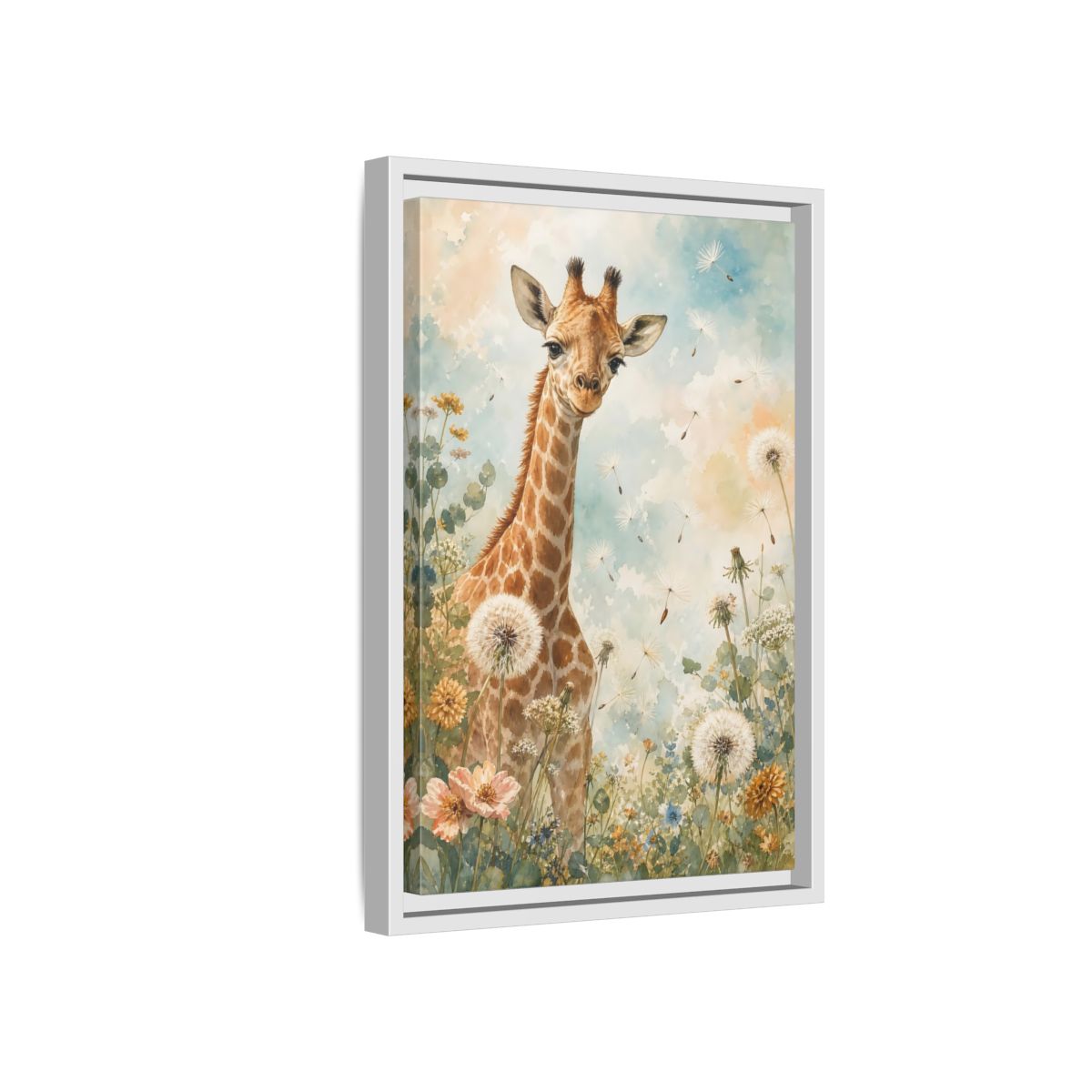 Side Mockup 4. Animals Giraffe Watercolor Giraffe shown as stretched canvas wall art