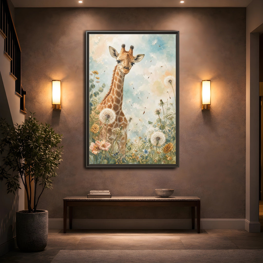 Mockup 2. Animals Giraffe Watercolor Giraffe shown as stretched canvas wall art