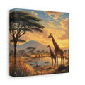 Side Mockup 2. Animals Giraffes African Wildlife Sunset shown as stretched canvas wall art