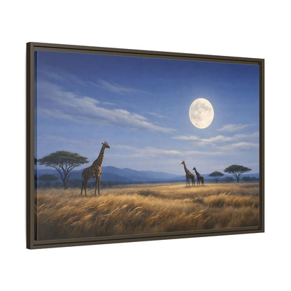 Main Mockup. Animals Giraffes Giraffe Moon shown as stretched canvas wall art