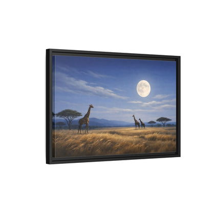 Side Mockup 3. Animals Giraffes Giraffe Moon shown as stretched canvas wall art