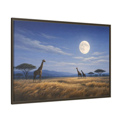 Side Mockup 8. Animals Giraffes Giraffe Moon shown as stretched canvas wall art