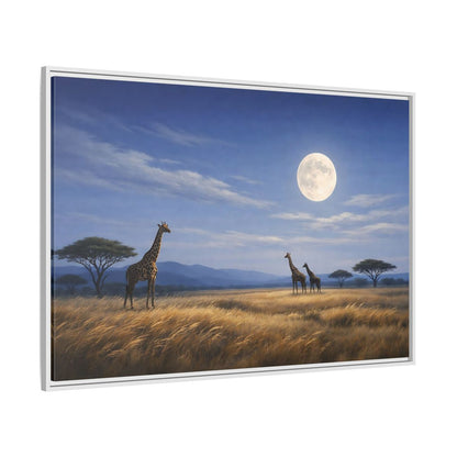 Side Mockup 7. Animals Giraffes Giraffe Moon shown as stretched canvas wall art