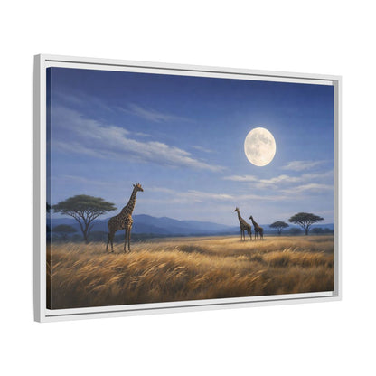 Side Mockup 10. Animals Giraffes Giraffe Moon shown as stretched canvas wall art