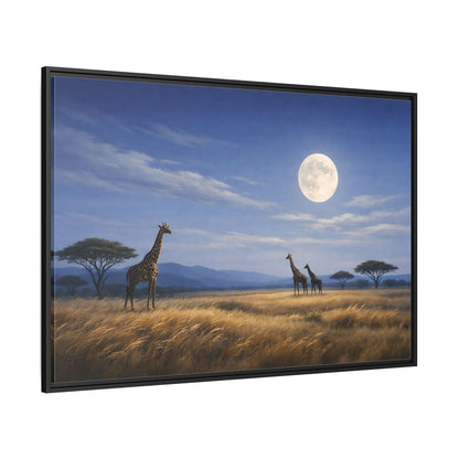 Side Mockup 12. Animals Giraffes Giraffe Moon shown as stretched canvas wall art
