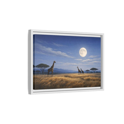 Side Mockup 4. Animals Giraffes Giraffe Moon shown as stretched canvas wall art