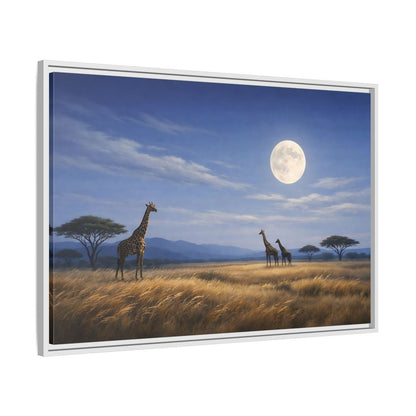 Side Mockup 9. Animals Giraffes Giraffe Moon shown as stretched canvas wall art