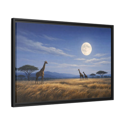 Side Mockup 14. Animals Giraffes Giraffe Moon shown as stretched canvas wall art