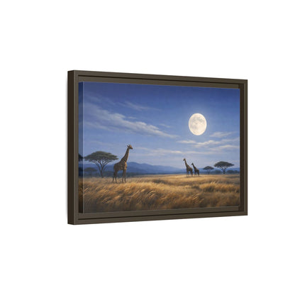 Side Mockup 5. Animals Giraffes Giraffe Moon shown as stretched canvas wall art