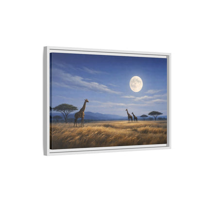 Side Mockup 1. Animals Giraffes Giraffe Moon shown as stretched canvas wall art