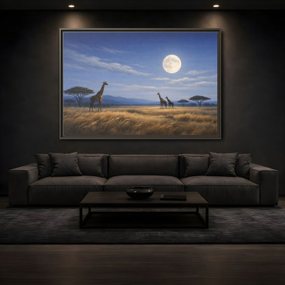 Mockup 3. Animals Giraffes Giraffe Moon shown as stretched canvas wall art
