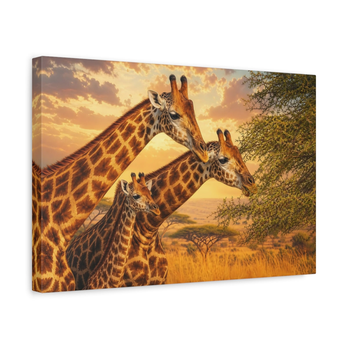 Side Mockup 4. Animals Giraffes Orange And Brown shown as stretched canvas wall art