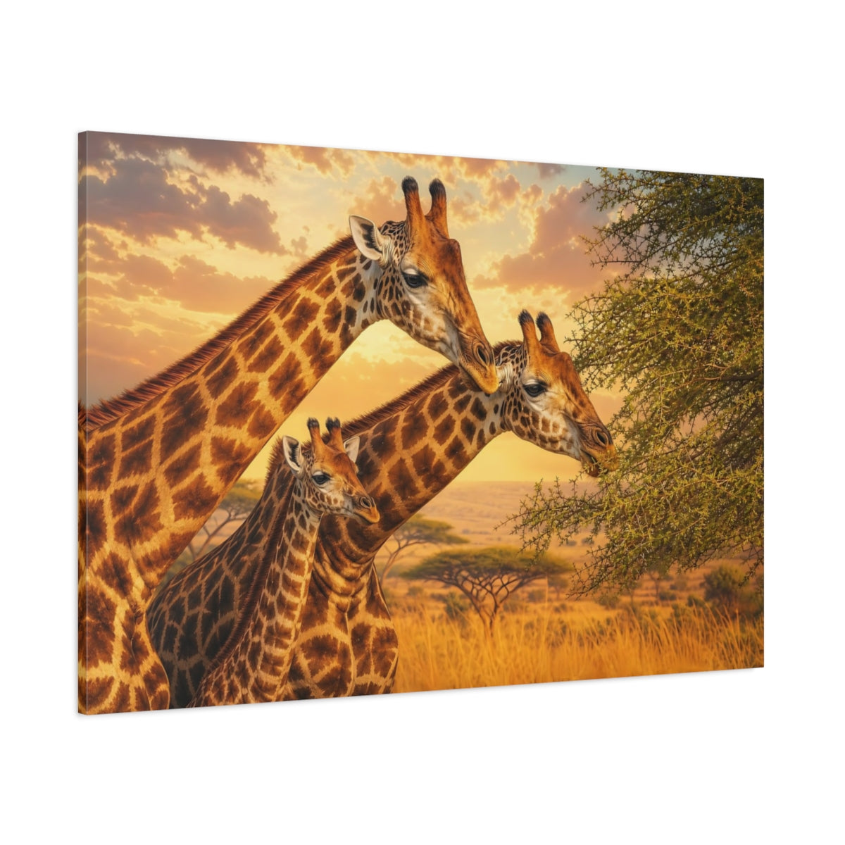 Side Mockup 1. Animals Giraffes Orange And Brown shown as stretched canvas wall art