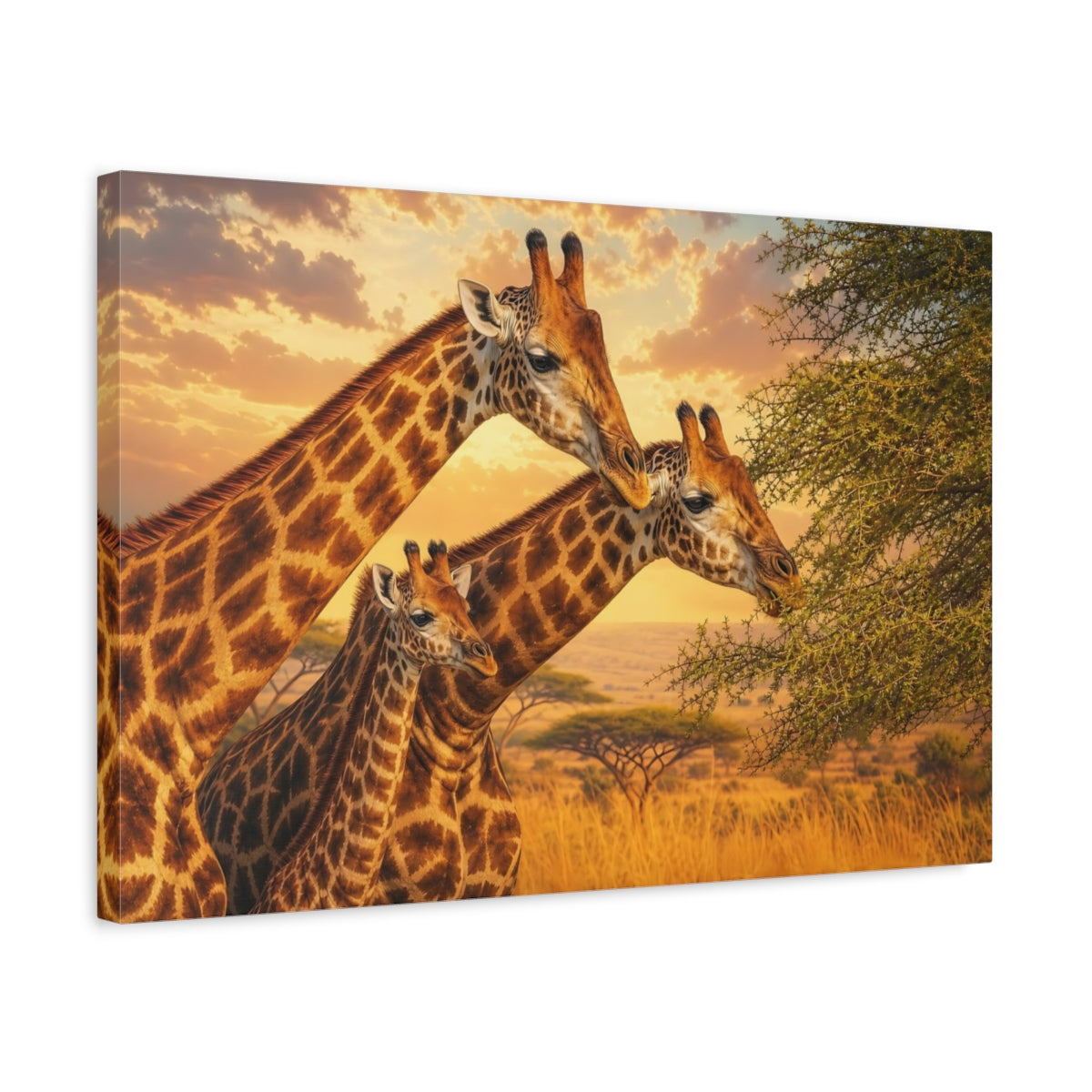 Side Mockup 3. Animals Giraffes Orange And Brown shown as stretched canvas wall art