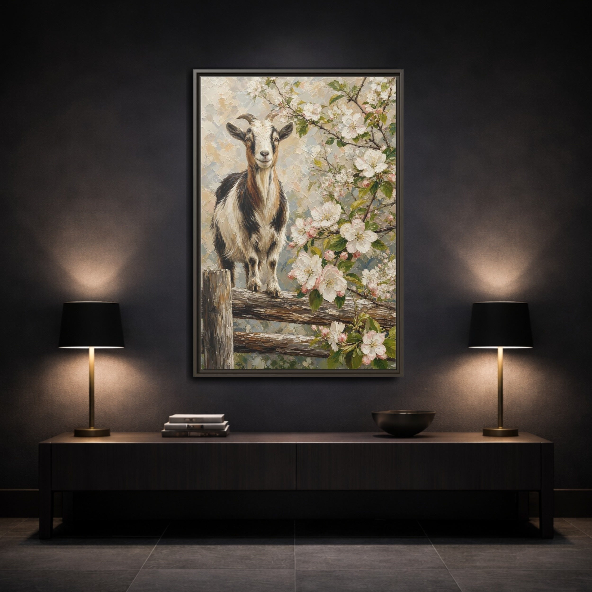 Mockup 3. Animals Goat Pastel Goat shown as stretched canvas wall art