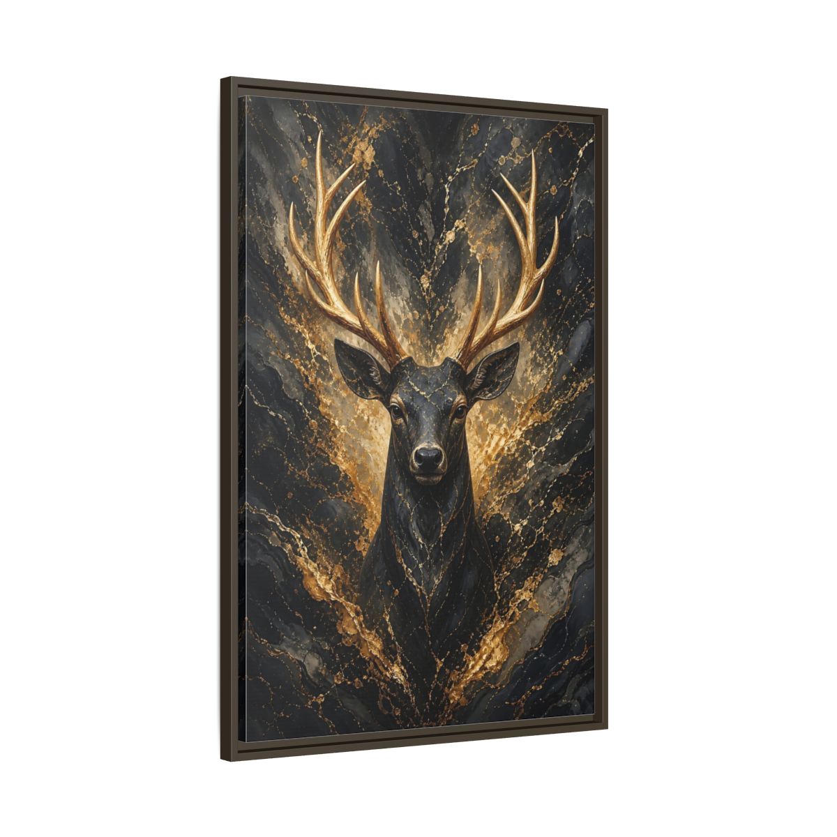 Main Mockup. Animals Golden Deer Black And Gold shown as stretched canvas wall art