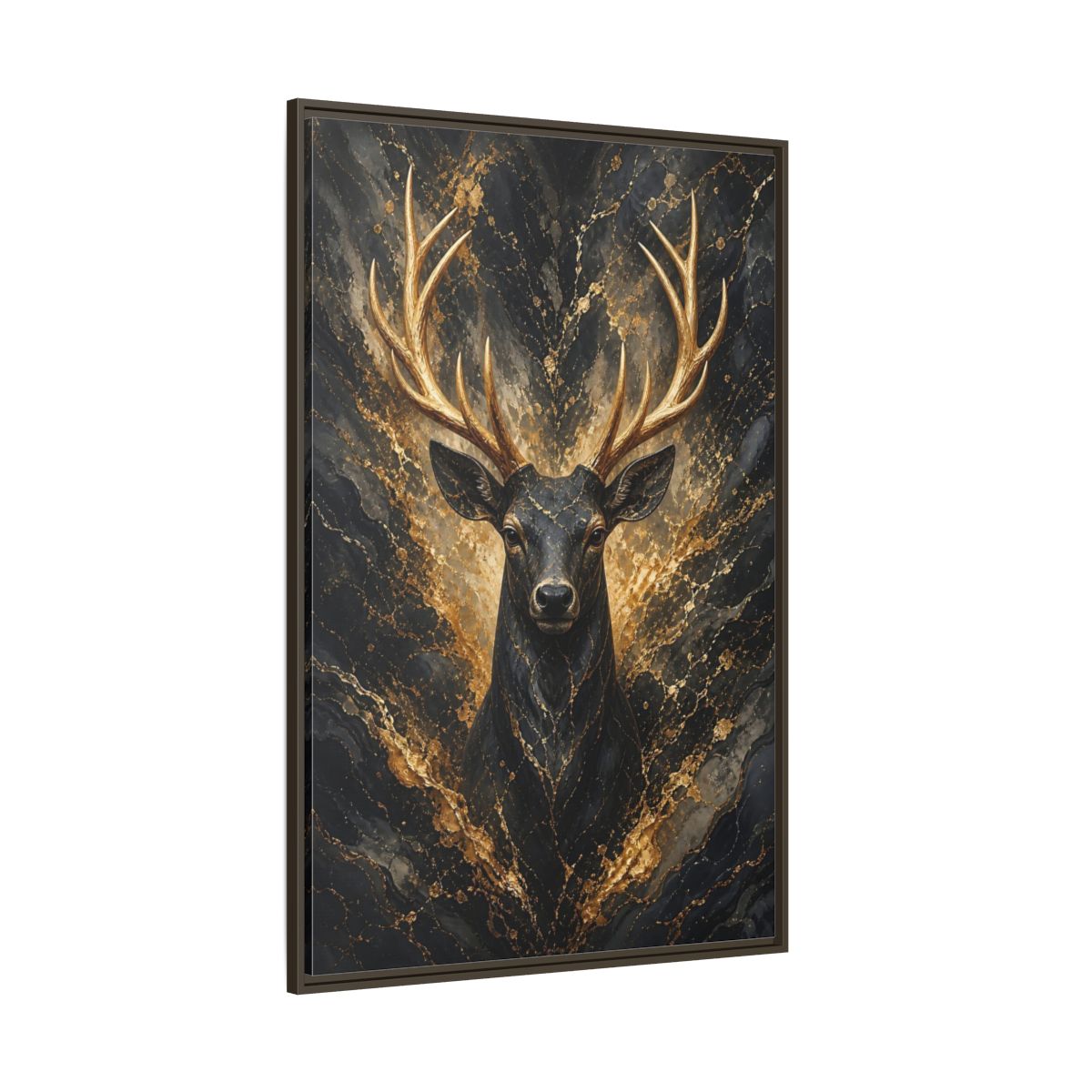 Side Mockup 8. Animals Golden Deer Black And Gold shown as stretched canvas wall art
