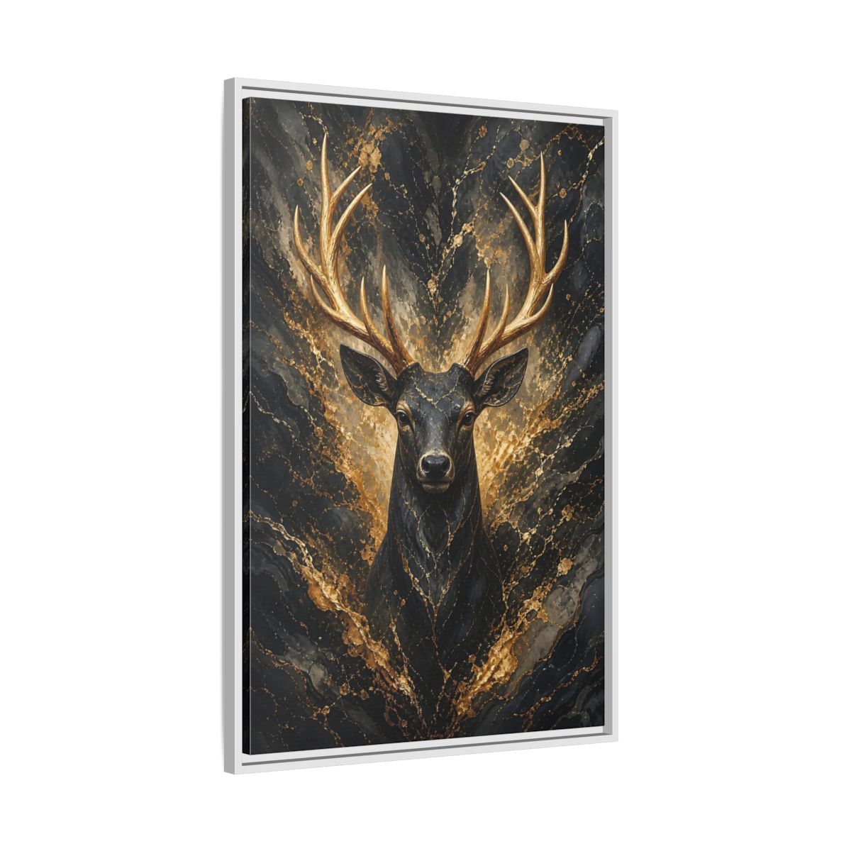 Side Mockup 9. Animals Golden Deer Black And Gold shown as stretched canvas wall art