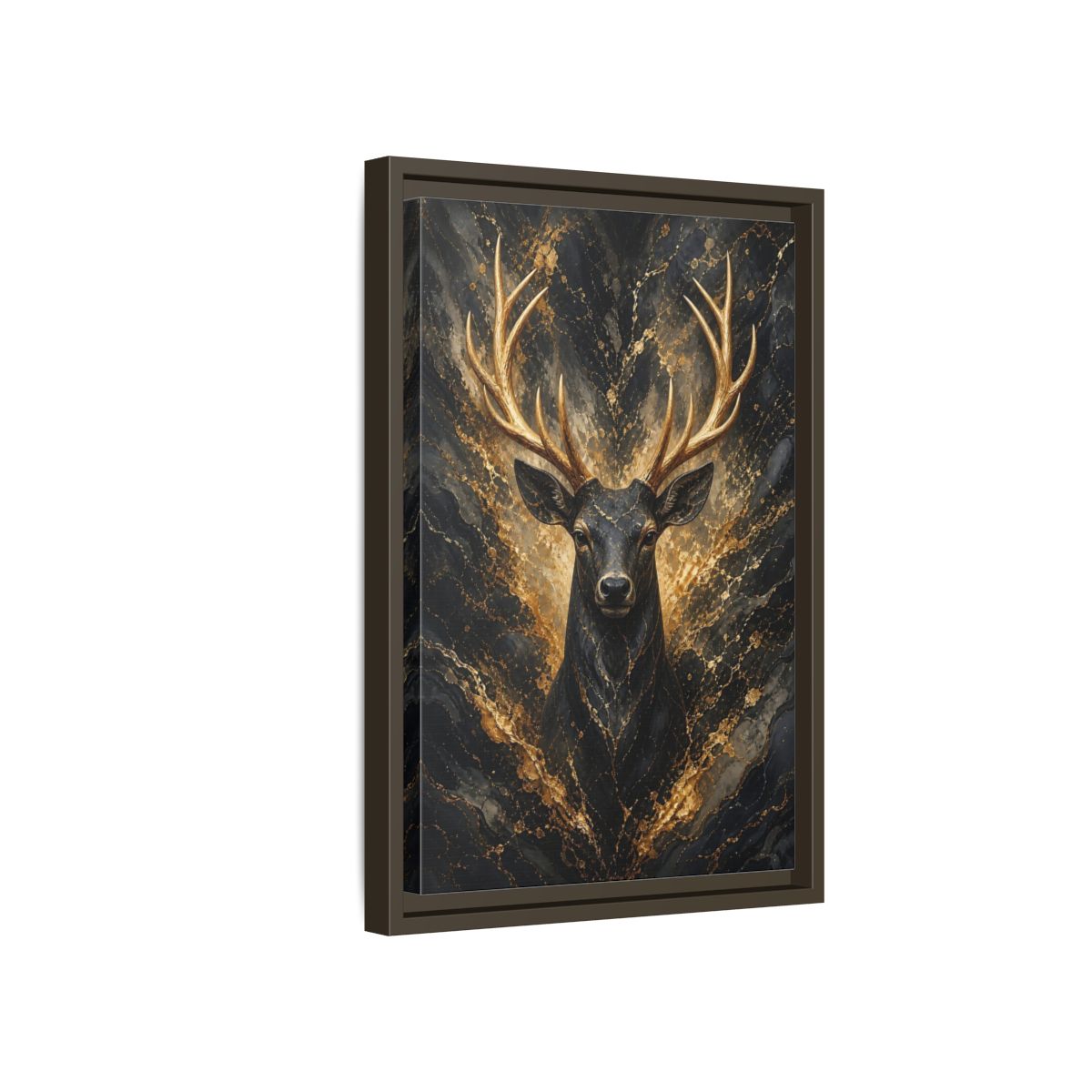 Side Mockup 5. Animals Golden Deer Black And Gold shown as stretched canvas wall art