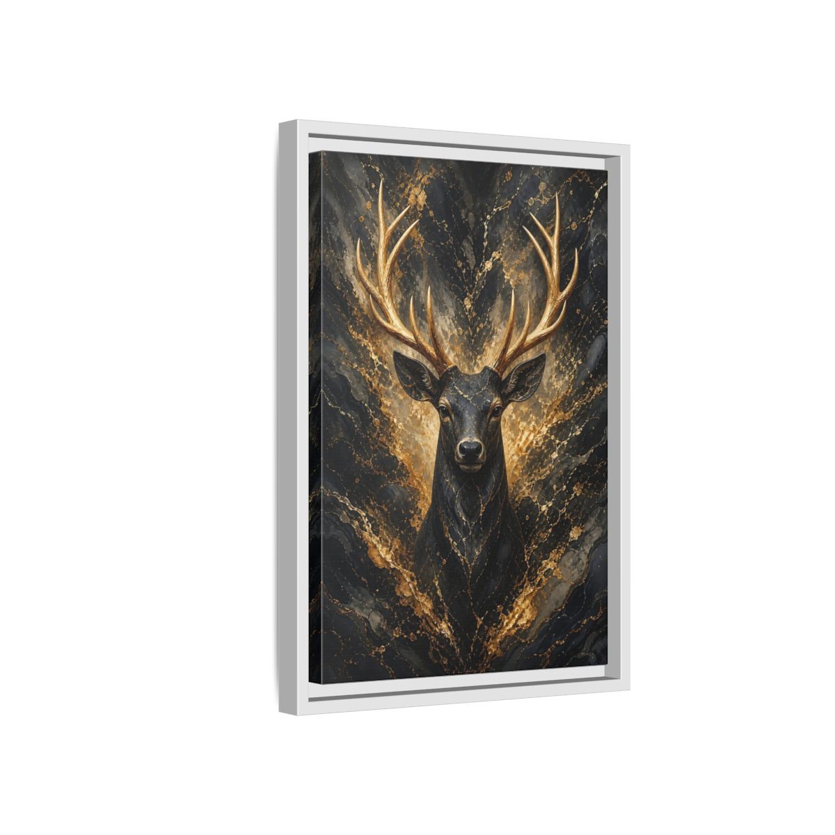 Side Mockup 4. Animals Golden Deer Black And Gold shown as stretched canvas wall art