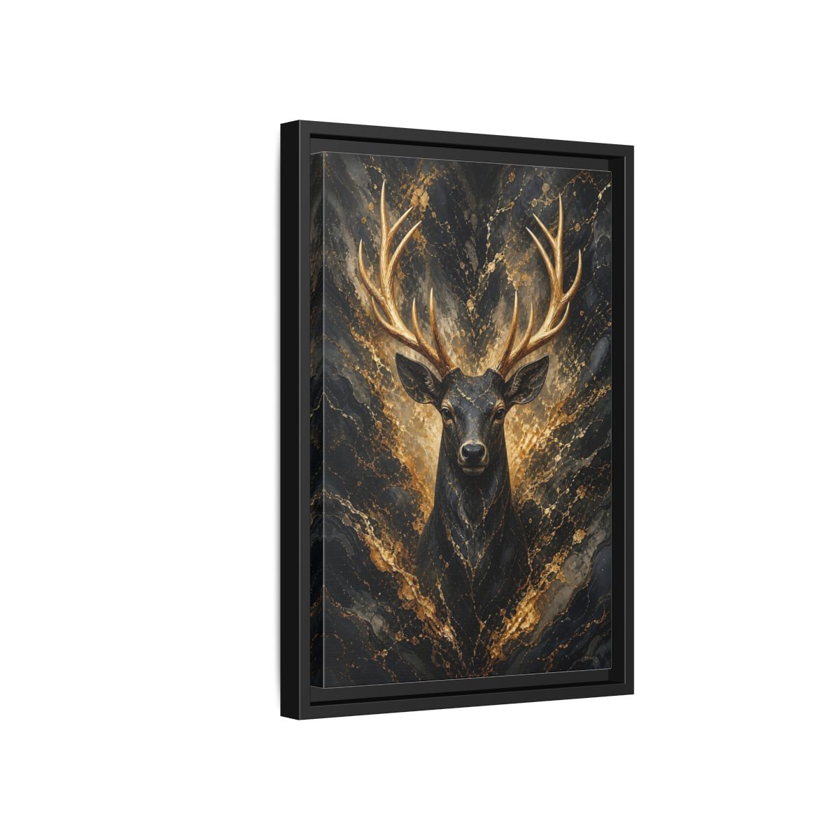Side Mockup 6. Animals Golden Deer Black And Gold shown as stretched canvas wall art