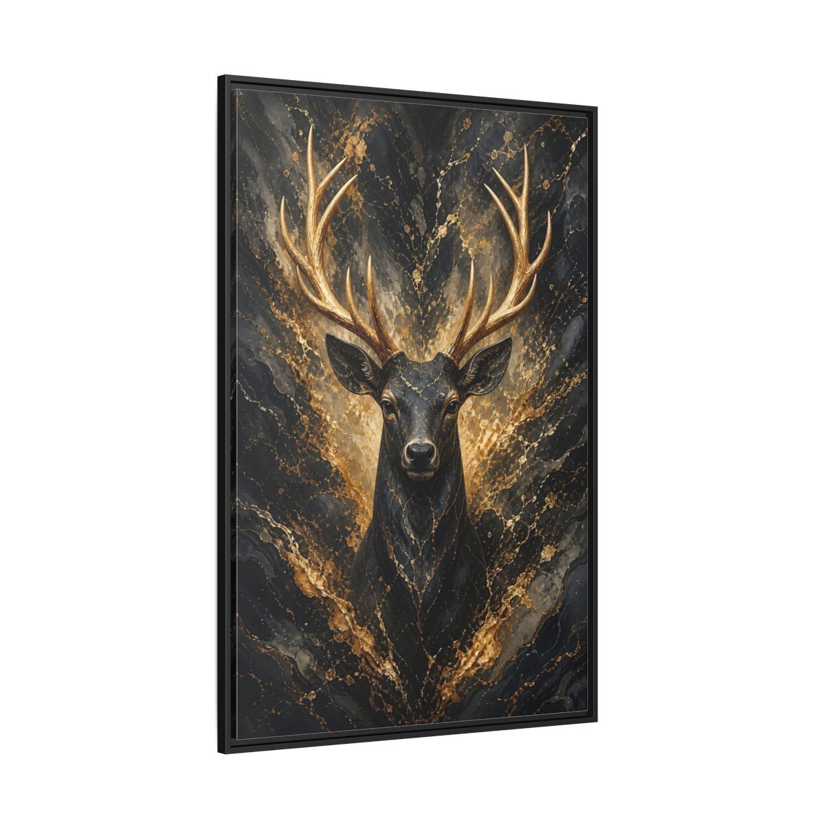Side Mockup 12. Animals Golden Deer Black And Gold shown as stretched canvas wall art