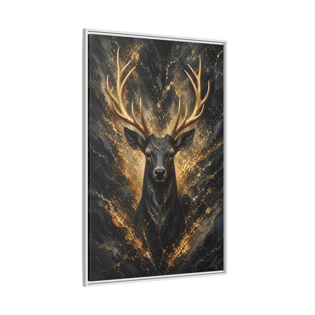 Side Mockup 7. Animals Golden Deer Black And Gold shown as stretched canvas wall art