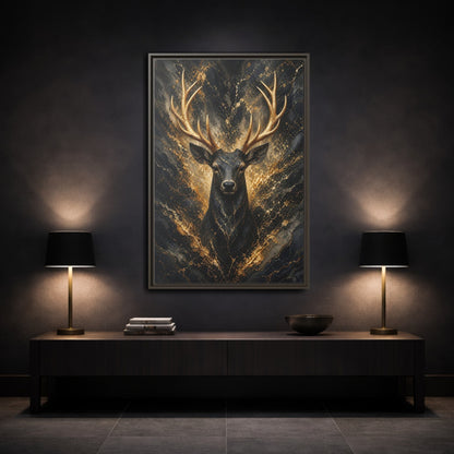 Animals Golden Deer Black and Gold Framed Canvas Wall Art - Living Room shown as canvas wall art