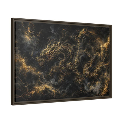 Main Mockup. Animals Golden Dragon Black And Gold Dragon shown as stretched canvas wall art