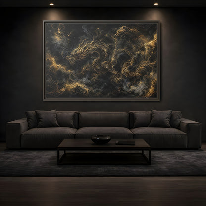 Mockup 3. Animals Golden Dragon Black And Gold Dragon shown as stretched canvas wall art