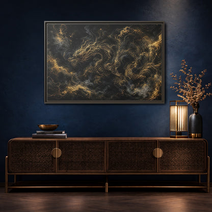 Mockup 4. Animals Golden Dragon Black And Gold Dragon shown as stretched canvas wall art