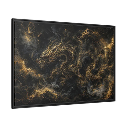 Side Mockup 12. Animals Golden Dragon Black And Gold Dragon shown as stretched canvas wall art