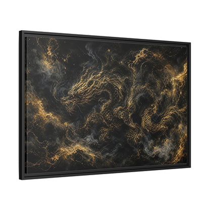 Side Mockup 13. Animals Golden Dragon Black And Gold Dragon shown as stretched canvas wall art