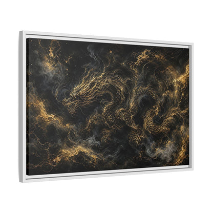 Side Mockup 10. Animals Golden Dragon Black And Gold Dragon shown as stretched canvas wall art