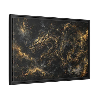 Side Mockup 14. Animals Golden Dragon Black And Gold Dragon shown as stretched canvas wall art