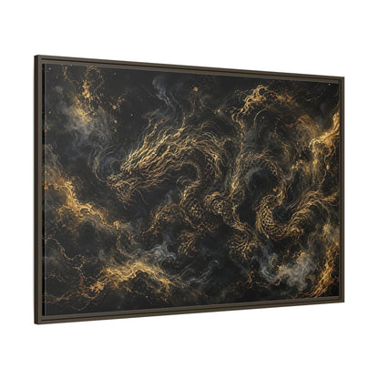 Side Mockup 8. Animals Golden Dragon Black And Gold Dragon shown as stretched canvas wall art