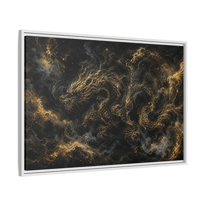 Side Mockup 9. Animals Golden Dragon Black And Gold Dragon shown as stretched canvas wall art