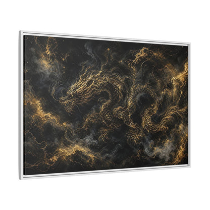 Side Mockup 7. Animals Golden Dragon Black And Gold Dragon shown as stretched canvas wall art