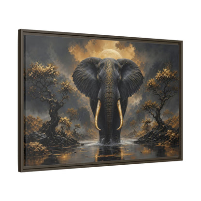 Main Mockup. Animals Golden Elephant Black Gold Elephant shown as stretched canvas wall art