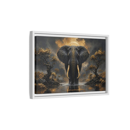 Side Mockup 4. Animals Golden Elephant Black Gold Elephant shown as stretched canvas wall art