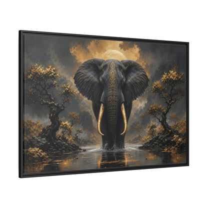 Side Mockup 12. Animals Golden Elephant Black Gold Elephant shown as stretched canvas wall art