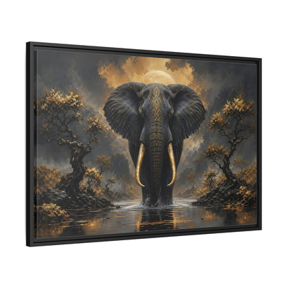 Side Mockup 13. Animals Golden Elephant Black Gold Elephant shown as stretched canvas wall art