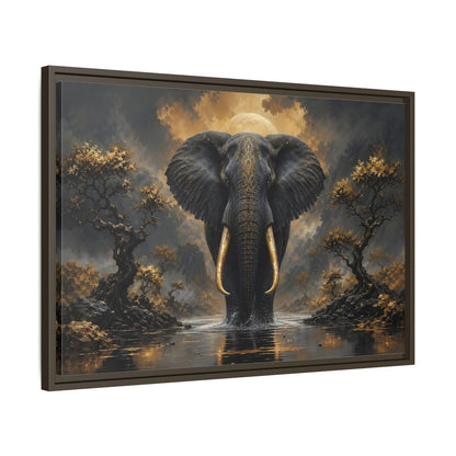 Side Mockup 11. Animals Golden Elephant Black Gold Elephant shown as stretched canvas wall art