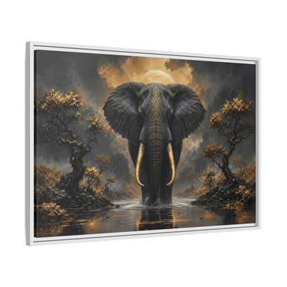 Side Mockup 9. Animals Golden Elephant Black Gold Elephant shown as stretched canvas wall art